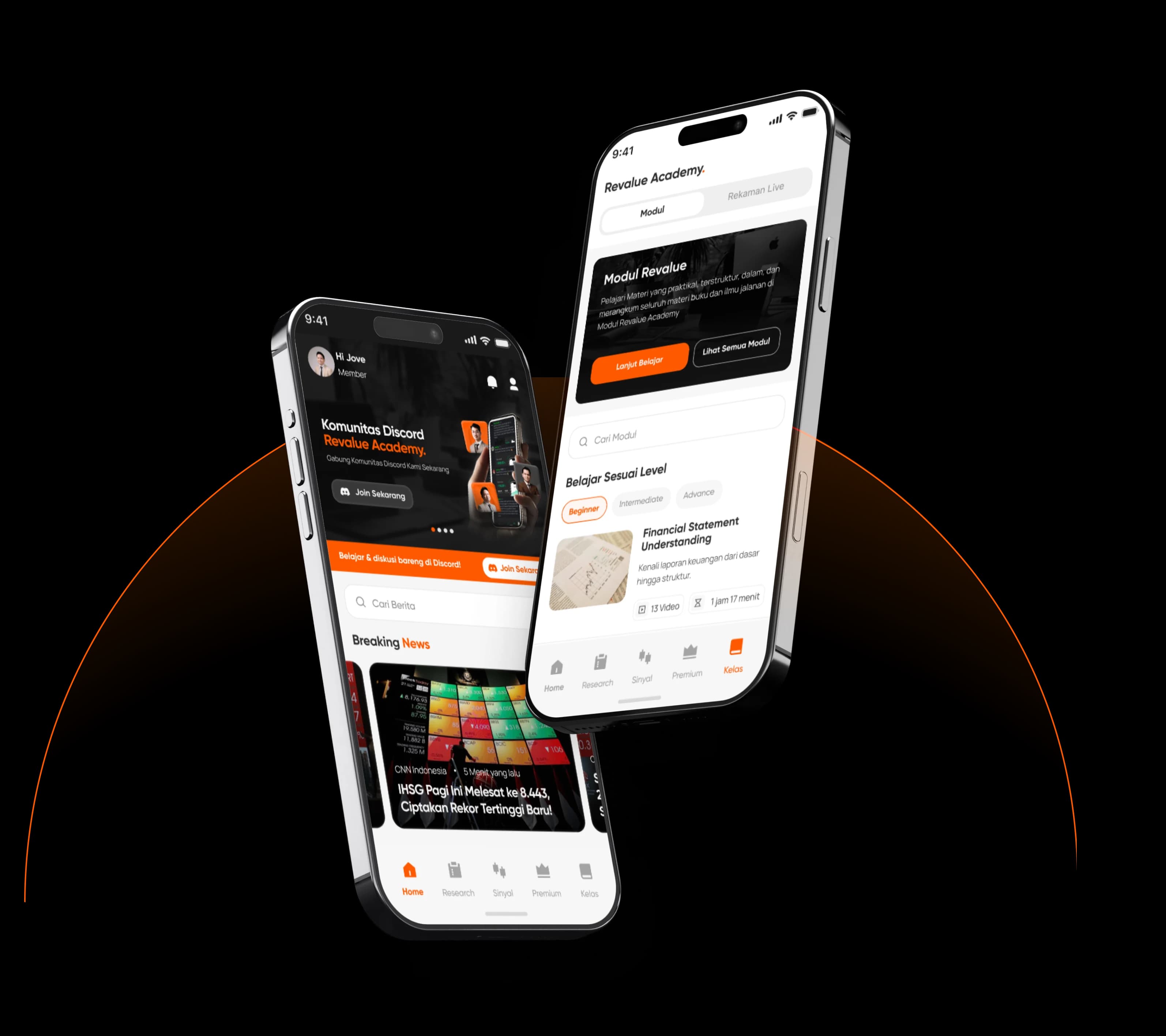 Tampilan aplikasi Revalue Academy di perangkat mobile